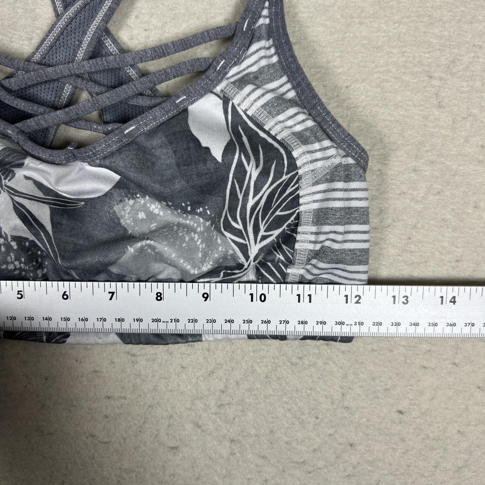 Athleta Sports Bra Womens‎ Small Gray Floral Strappy Lattice Back Pullover Yoga - Picture 6 of 8